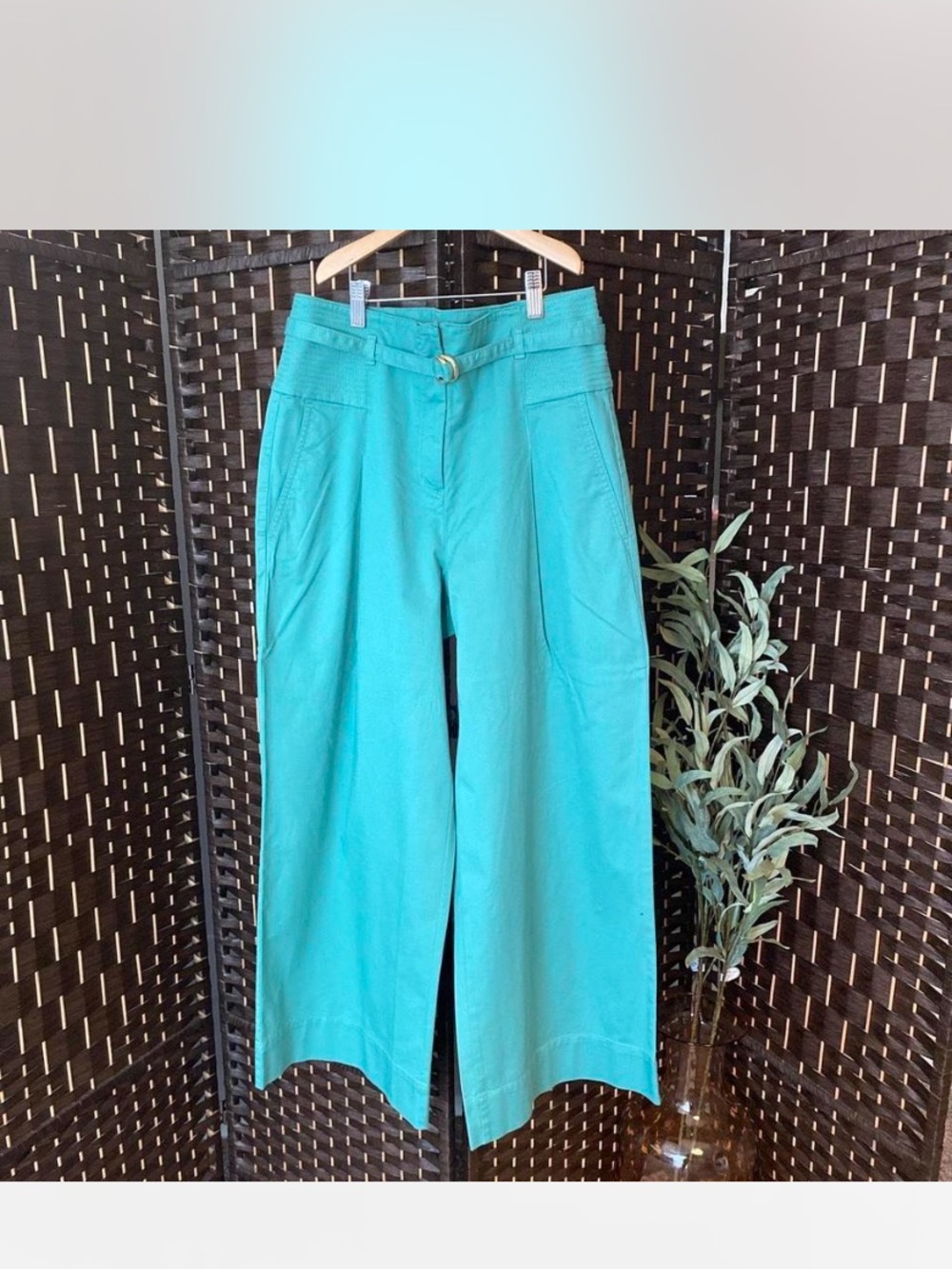 Ann Taylor High-Waist Wide Leg Trousers in Green